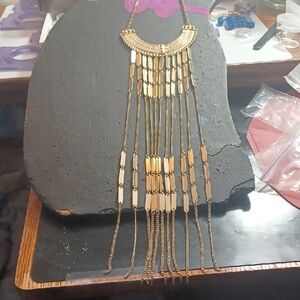 Gold Fringe Necklace with Bohemian Design